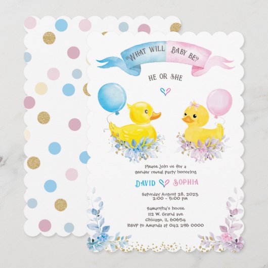 Invitation personnalisée à révéler le genre (Devant / Derrière)