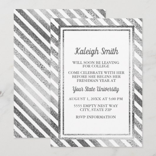 Invitation personnalisée argent et blanc pour la f (Devant / Derrière)