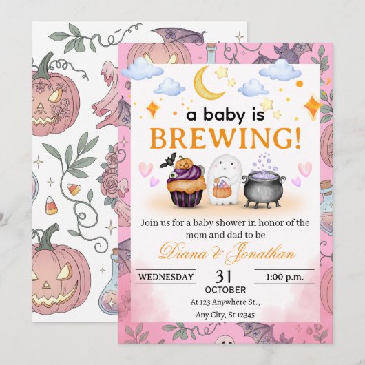 Invitation personnalisée Baby shower Halloween (Devant / Derrière)