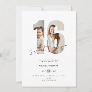 Invitation personnalisée blanche pour les 16 ans a