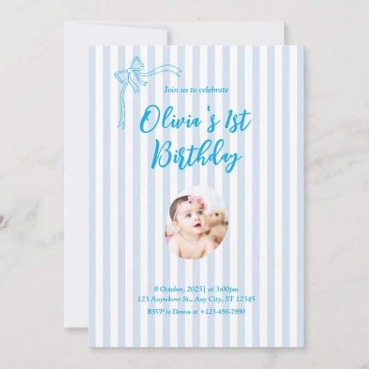Invitation personnalisée Bleu Français pour le 1er (Devant)