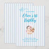 Invitation personnalisée Bleu Français pour le 1er (Devant / Derrière)