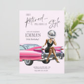 Invitation personnalisée Cadillac rose retirée (Debout devant)