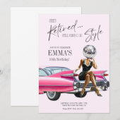 Invitation personnalisée Cadillac rose retirée (Devant / Derrière)