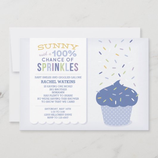 Invitation personnalisée Cupcake bleu Sprinkle (Devant)