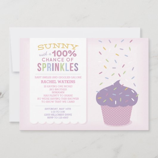 Invitation personnalisée Cupcake rose Baby Sprinkl (Devant)