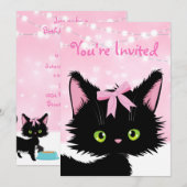 Invitation Personnalisée Cute Kitten rose fête d'anniversaire (Devant / Derrière)