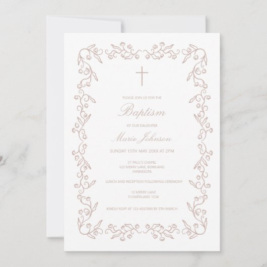 Invitation personnalisée de baptême de fille flora (Devant)