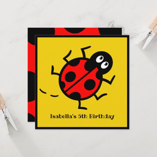 Invitation personnalisée de Motif Ladybird (Devant/Arrière en situation)
