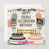 Invitation Personnalisée Double Anniversaire Deux  (Devant / Derrière)