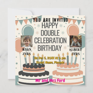 Invitation Personnalisée Double Anniversaire Deux