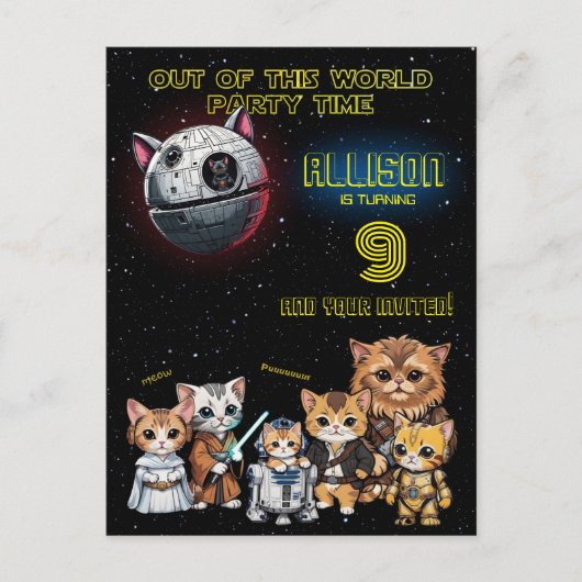 Invitation personnalisée drôle de chat Kitty Scien (Devant)