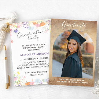 Invitation Personnalisée Elegant Fleur sauvage Graduation Par