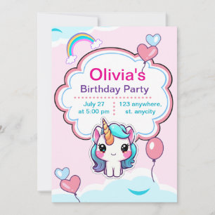 Invitation Personnalisée Licorne Anniversair tout 
