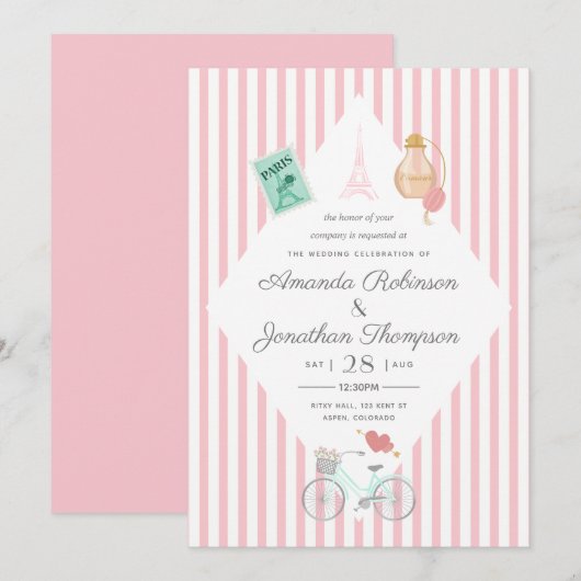Invitation personnalisée Mariage à thème Paris (Devant / Derrière)