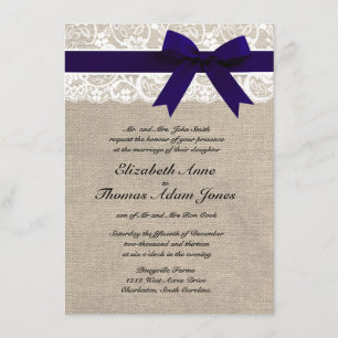 Invitation personnalisée Navy & White Lace & Burla