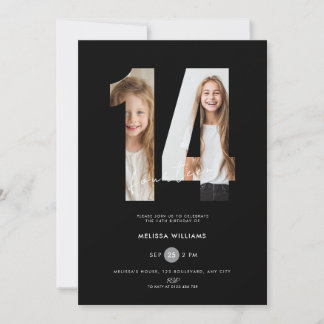 Invitation personnalisée noire pour les 14 ans ave