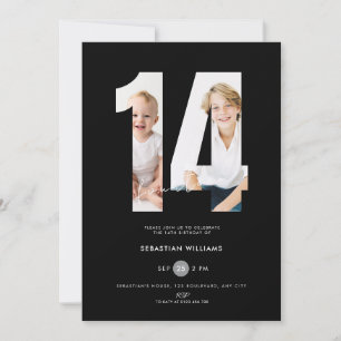 Invitation personnalisée noire pour les 14 ans ave