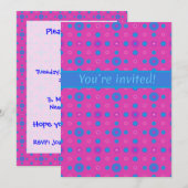 Invitation personnalisée Pois bleus sur Magenta (Devant / Derrière)