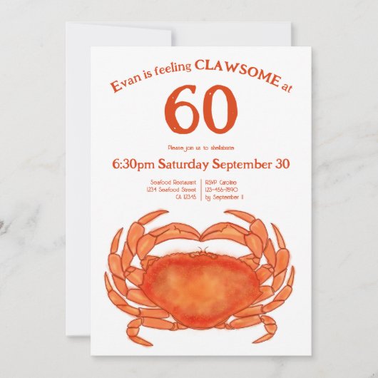 Invitation personnalisée pour 60 ans avec crabe aq (Devant)
