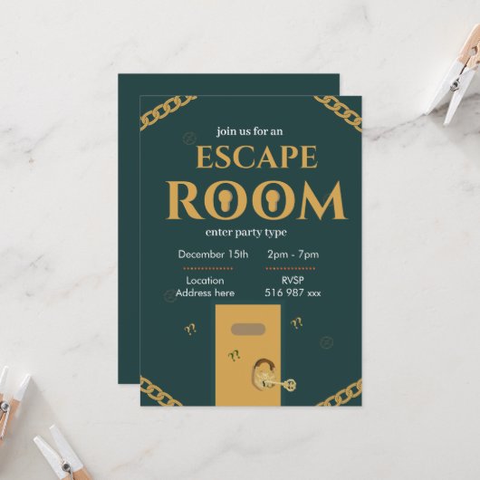 Invitation personnalisée pour escape room (Devant/Arrière en situation)