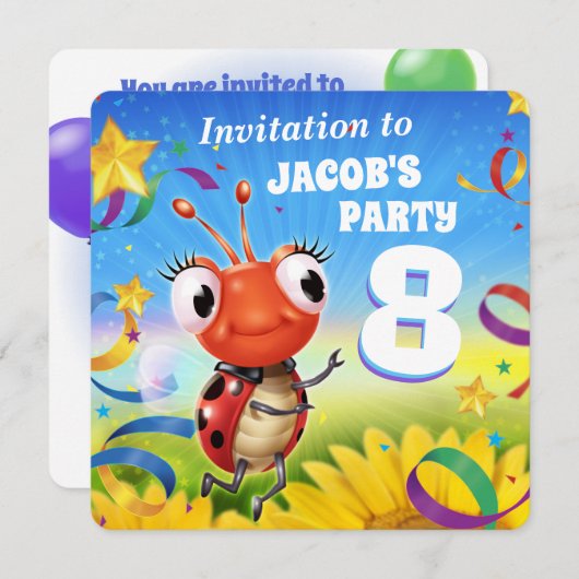 Invitation personnalisée pour garçon de 8 ans fête (Devant / Derrière)