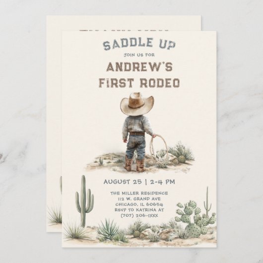 Invitation personnalisée pour premier rodéo Custom (Devant / Derrière)