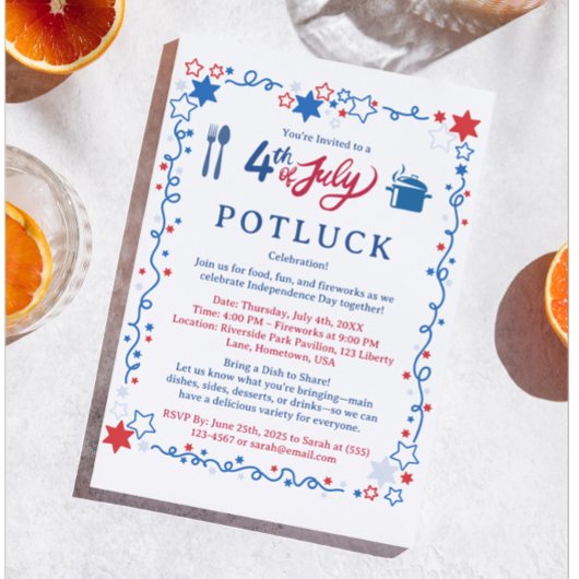 Invitation personnalisée pour un potluck du 4 juil