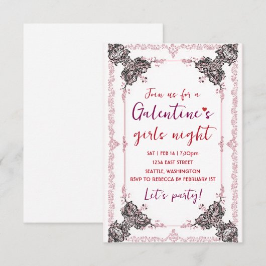 Invitation personnalisée pour une fête de Galentin (Devant / Derrière)