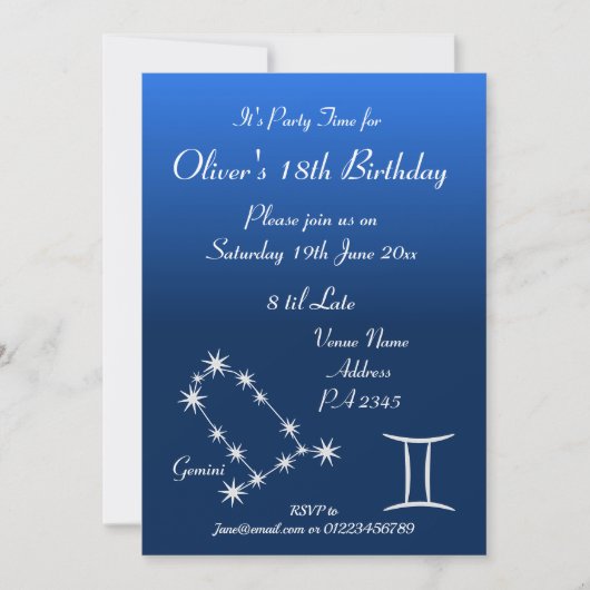 Invitation personnalisée pour une fête du zodiaque (Devant)