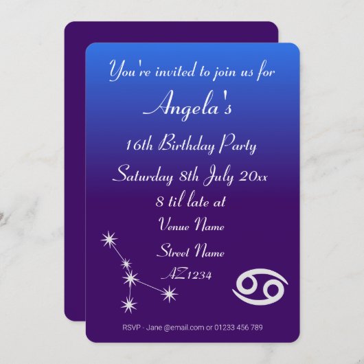 Invitation personnalisée pour une fête sur le thèm (Devant / Derrière)