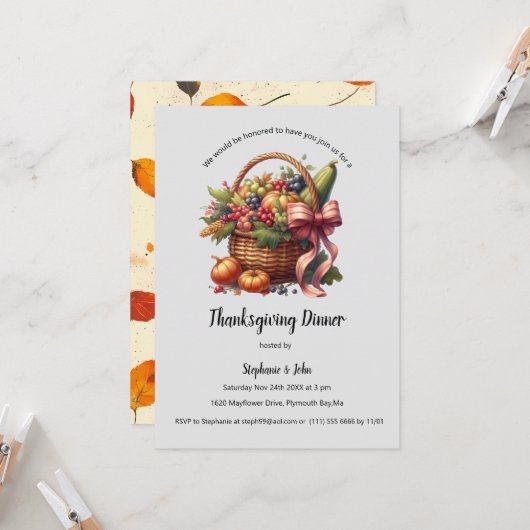Invitation personnalisée Rustique Thanksgiving Din (Devant/Arrière en situation)