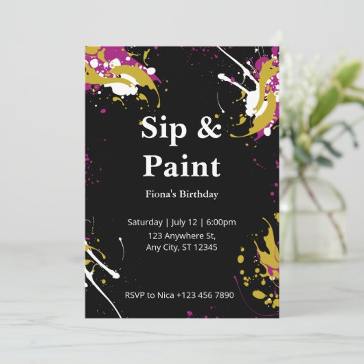 Invitation personnalisée Sip et Paint Party (Debout devant)