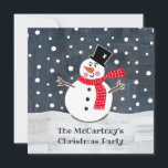 Invitation personnalisée Snowman Christmas Party<br><div class="desc">Cette scène de neige de Noël de bonhomme de neige est imprimée d'un collage conçu par Helen McCartney Designs.</div>