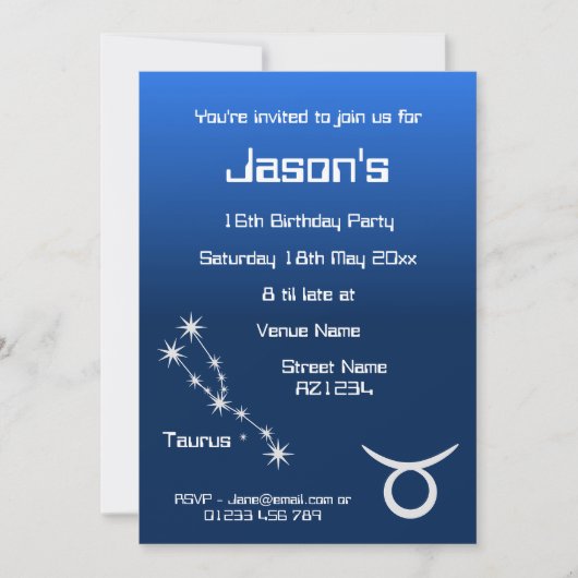 Invitation personnalisée Taurus Zodiac Galaxy Part (Devant)