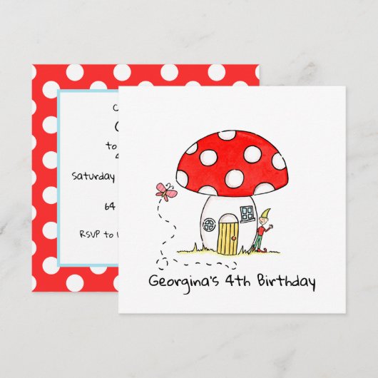 Invitation personnalisée Toadstool, Elf & Butterfl (Devant / Derrière)