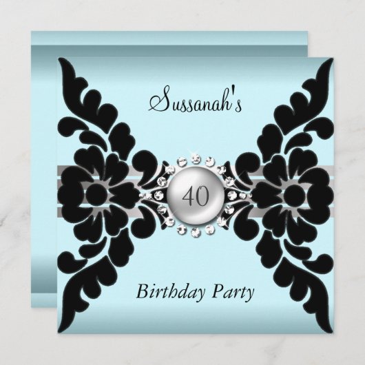 Invitation personnalisée turquoise et noire (Devant / Derrière)