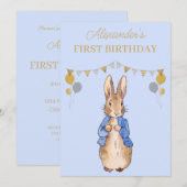 Invitation Personnaliser 1er anniversaire Pierre le lapin (Devant / Derrière)