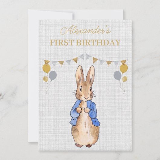 Invitation Personnaliser 1er anniversaire Pierre le lapin Inv (Devant)