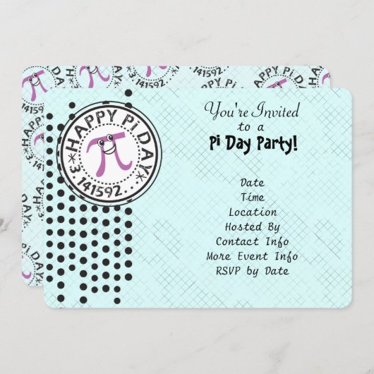 Invitation Personnaliser - Belle Polka Dot Joyeuse Pi Day Par (Devant / Derrière)