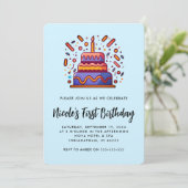 Invitation Personnaliser Blue Orange 1er anniversaire Invitat (Debout devant)