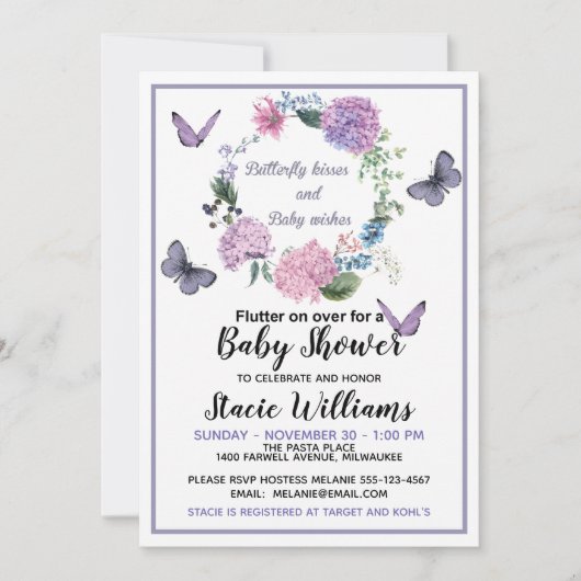 Invitation Personnaliser Butterfly Kisses Baby shower Invitat (Devant)