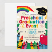 Invitation Personnaliser Crayon Rainbow Preschool Graduol Cap (Devant / Derrière)