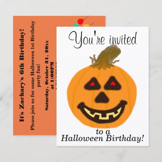 Invitation Personnaliser d'anniversaire d'Halloween (Devant / Derrière)