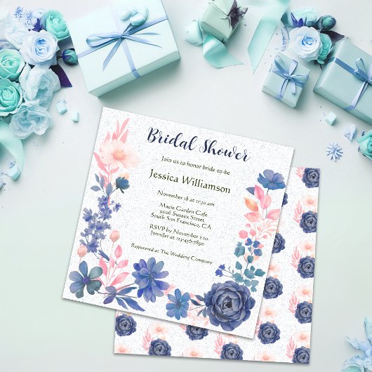 Invitation Personnaliser de Fête des mariées Indigo Blush Flo