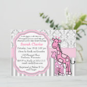 Invitation personnaliser de girafe rose pour bébé (Debout devant)