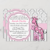 Invitation personnaliser de girafe rose pour bébé (Devant / Derrière)