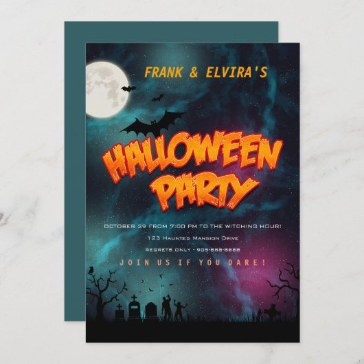 Invitation Personnaliser de la fête du costume d'Halloween (Devant / Derrière)