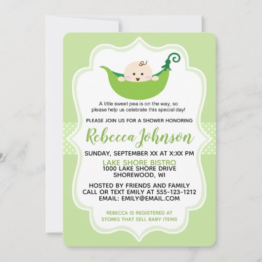 Invitation personnaliser de l'invitation au Baby shower vert (Devant)