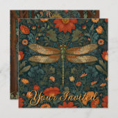 Invitation Personnaliser dragonfly orange floral boho chic (Devant / Derrière)